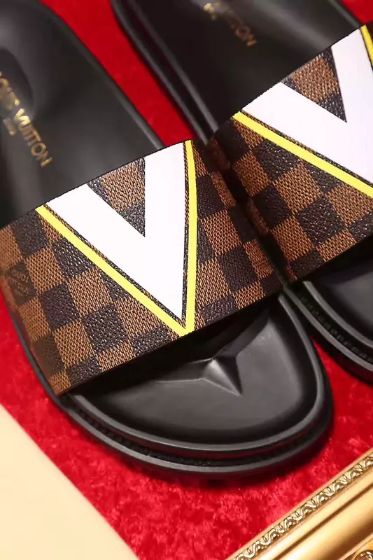 louis vuitton slippers cheap checkerboard lattice brown